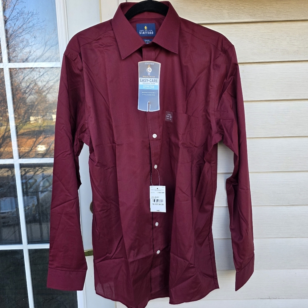 Stafford Men's Burgundy Dress Shirt Size 15 1/2